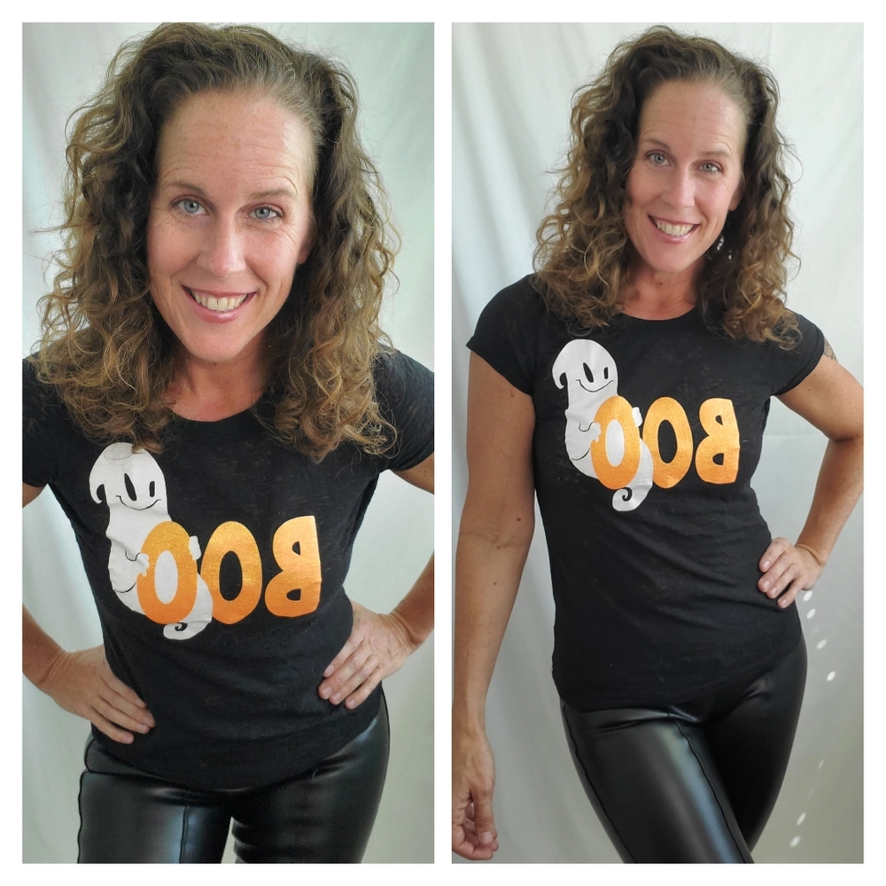 Halloween Rocker Girl ghost Boo retro style distressed tee shirt